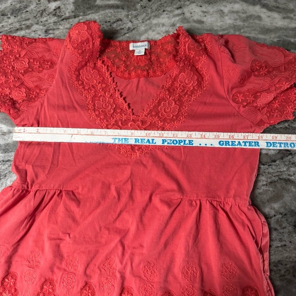 Sundance Crochet Lace Peasant Top Short Sleeve Womens Medium Coral Floral (L1) - Picture 6 of 10